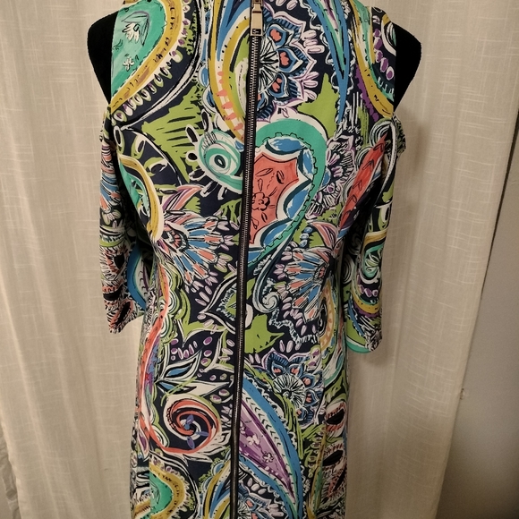 Nicole Miller Cold Cut Out Shoulder Multicolor Dress Size 6 - Picture 2 of 8